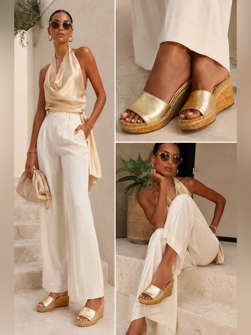Kate Spade New York Gold Metallic Leather Cork Wedge Slide Sandals Size 8B